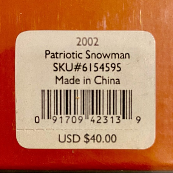LENOX 2002 Patriotic Snowman Ornament - Picture 2 of 8